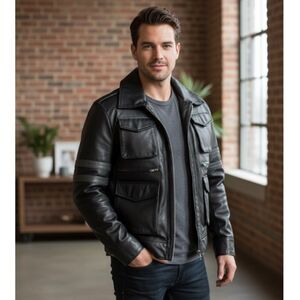 Petorucci Authentic Outerwear Moto Jacket Black Leather Quilted Lining Mens L